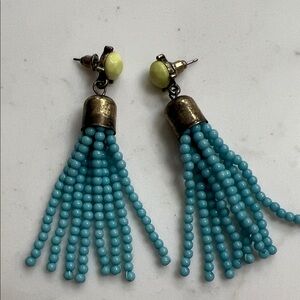 Turquoise Beaded Tassel Earrings